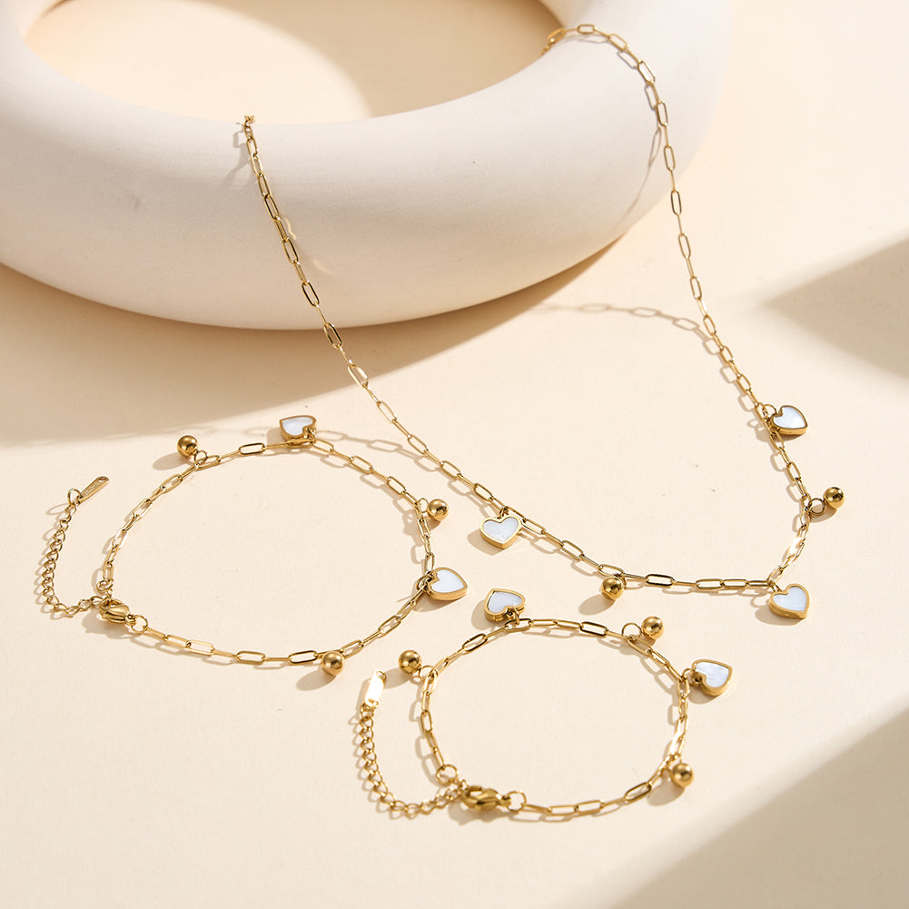 Aura Amour // Mother of Pearl Heart & Bead Shimmer Anklet