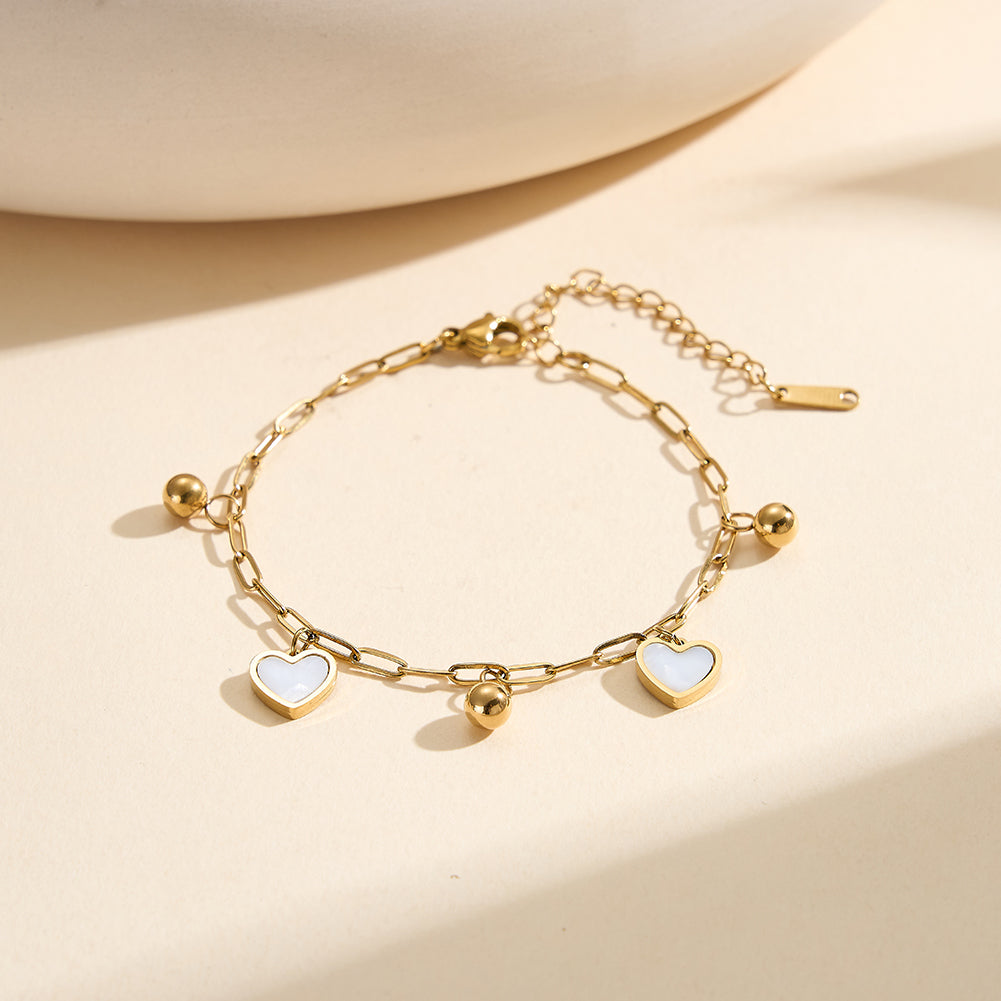 Aura Amour // Mother of Pearl Heart & Bead Shimmer Anklet