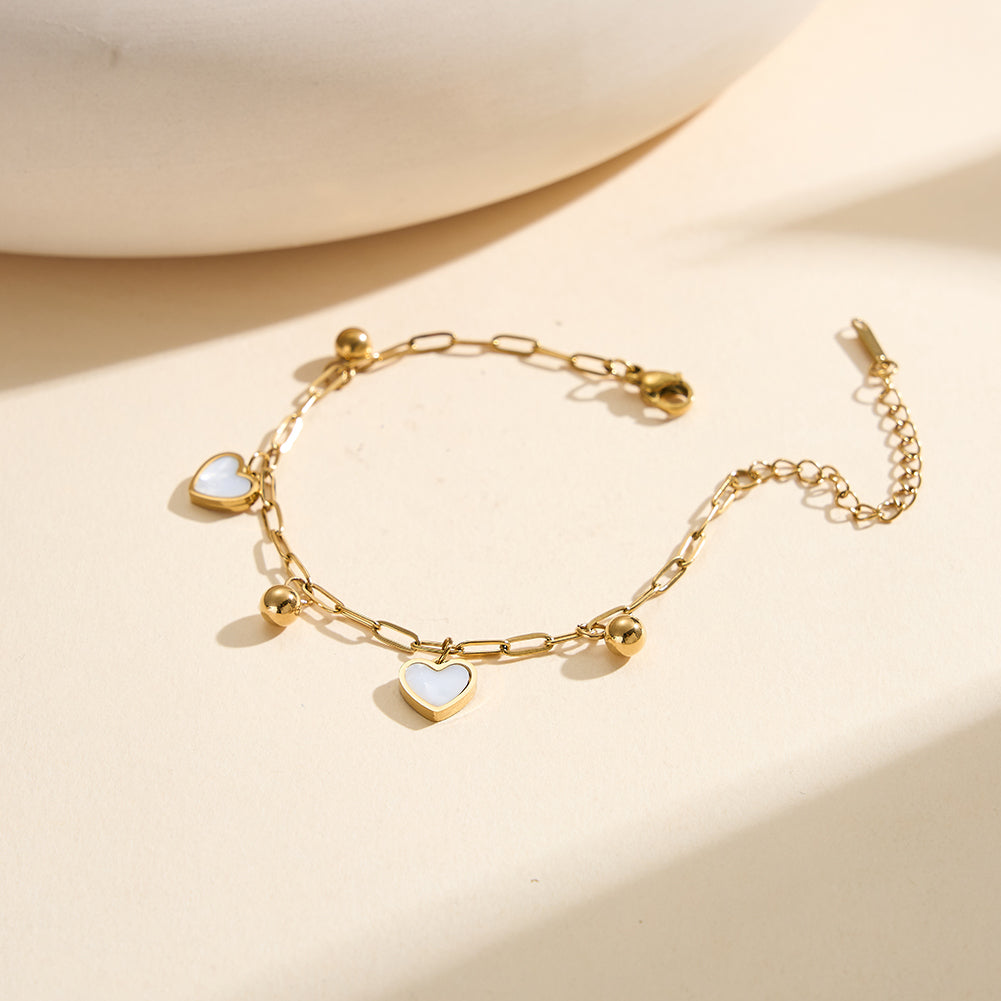 Aura Amour // Mother of Pearl Heart & Bead Shimmer Anklet