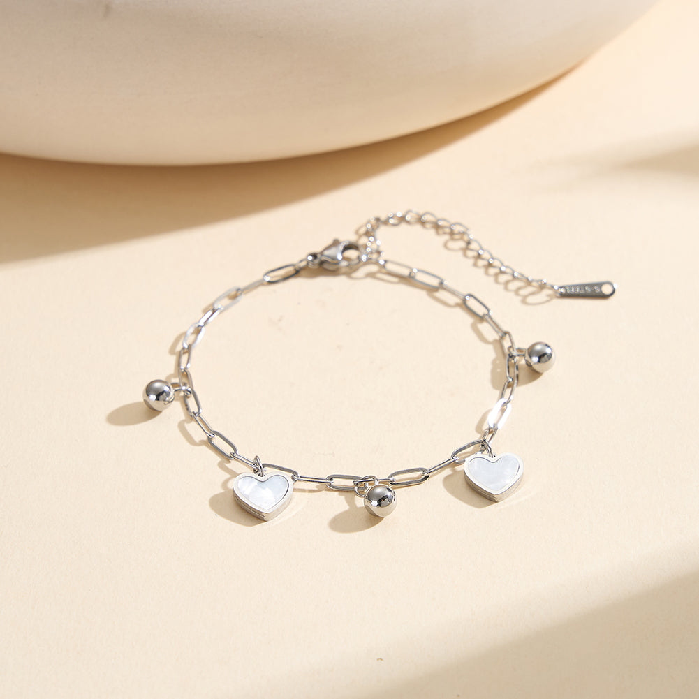 Aura Amour // Mother of Pearl Heart & Bead Shimmer Anklet