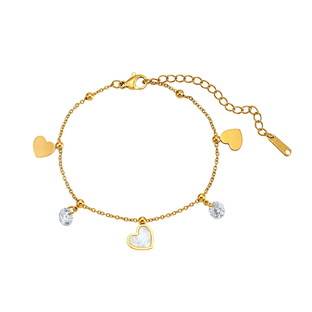 Aura Amour // Multi-Charm Mother of Pearl & CZ Heart Anklet