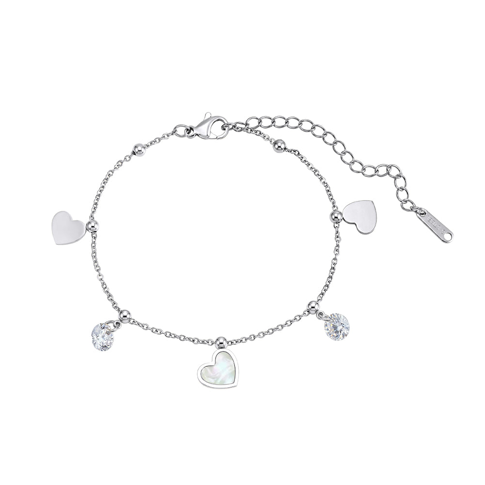 Aura Amour // Multi-Charm Mother of Pearl & CZ Heart Anklet