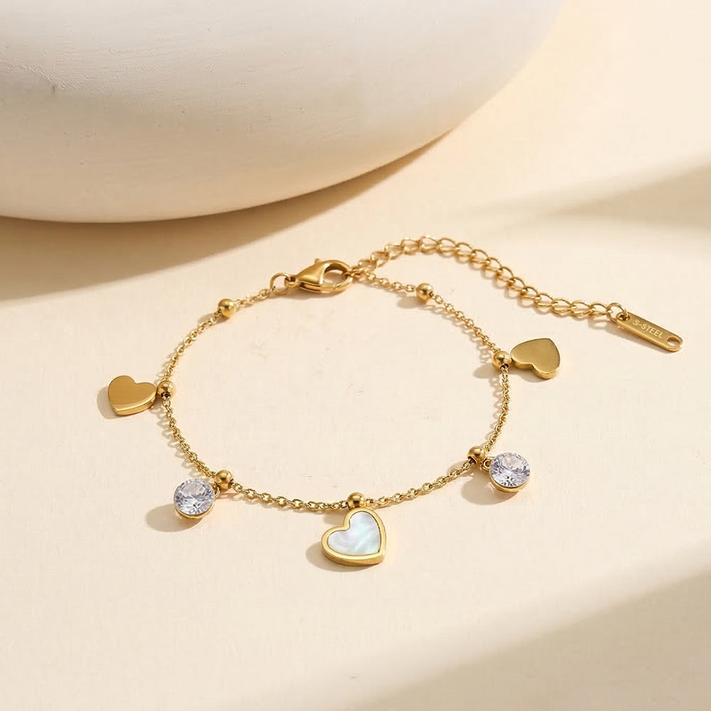 Aura Amour // Multi-Charm Mother of Pearl & CZ Heart Anklet