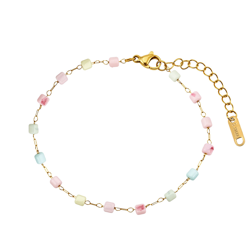 Dainty Pastel Macaron Square Shell Bead Chain Bracelet