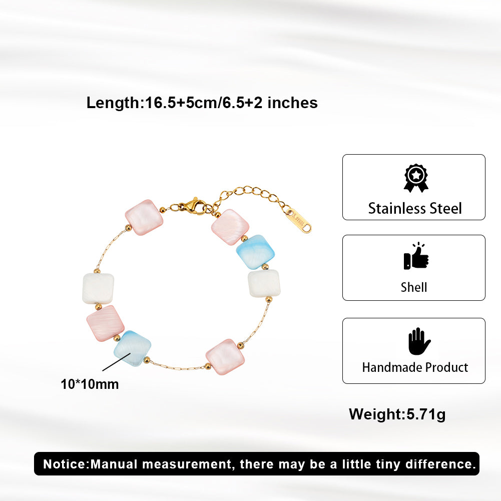 Bold Pastel Macaron Square Shell Bead Chain Bracelet