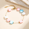 Bold Pastel Macaron Square Shell Bead Chain Bracelet