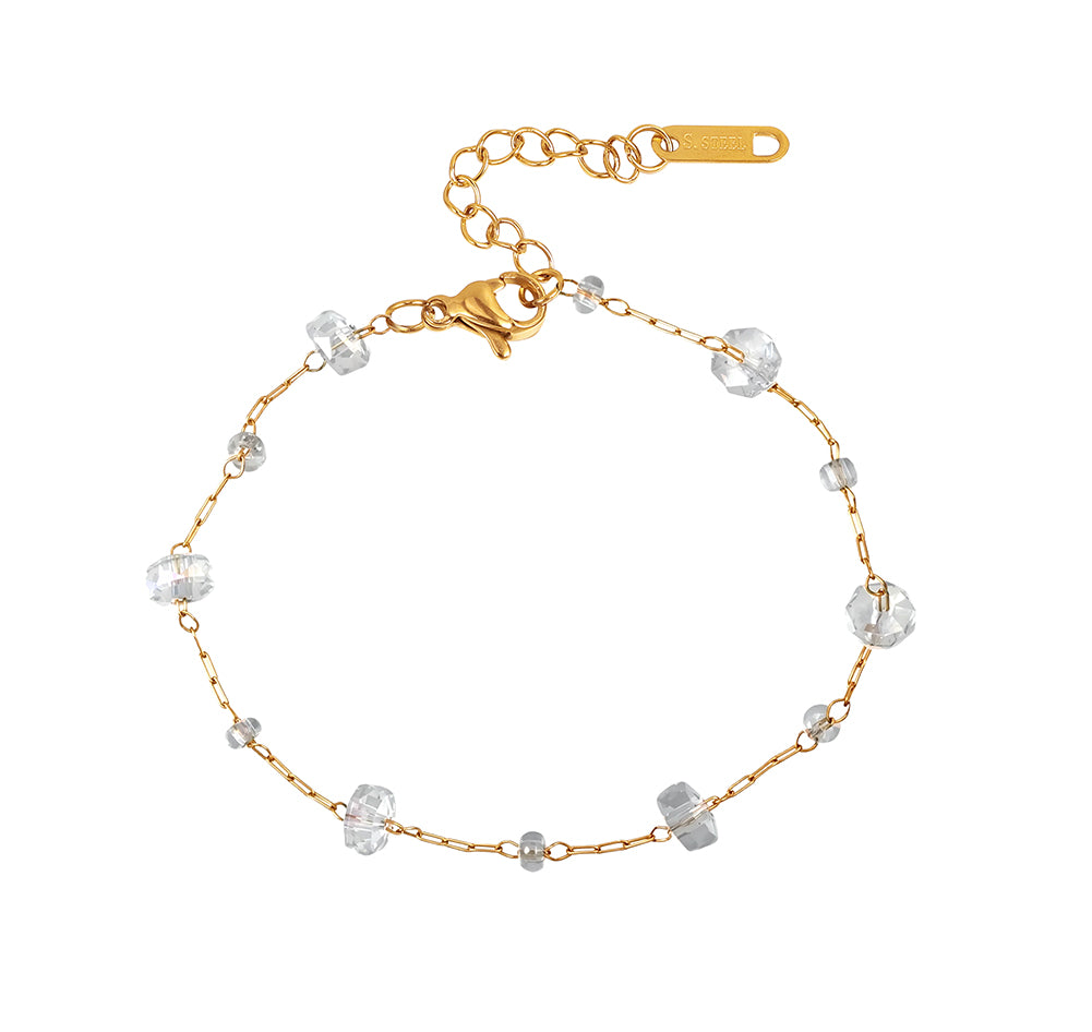 Dainty Faceted White Crystal & Mini Bead Station Chain Bracelet