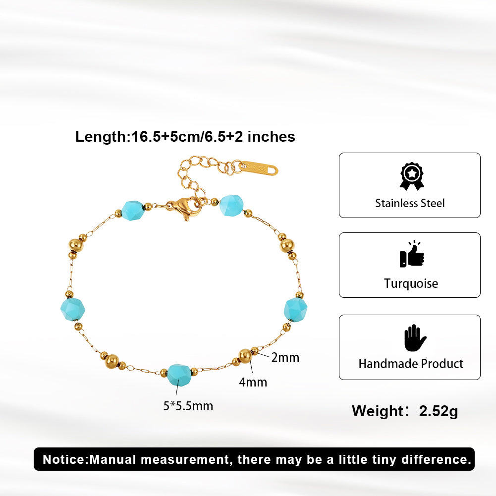 Dainty Faceted Turquoise & Mini Gold Bead Station Chain Bracelet