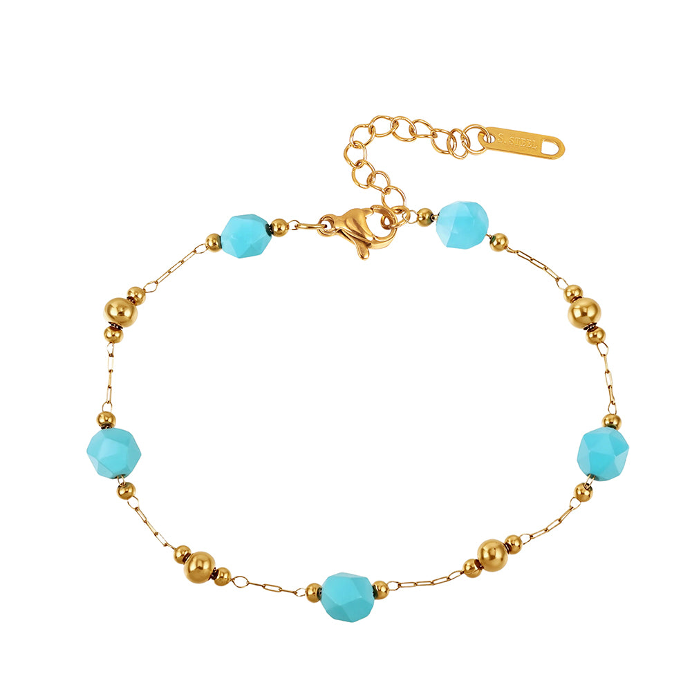 Dainty Faceted Turquoise & Mini Gold Bead Station Chain Bracelet