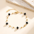 Dainty Faceted Black Crystal & Mini Gold Bead Station Chain Bracelet