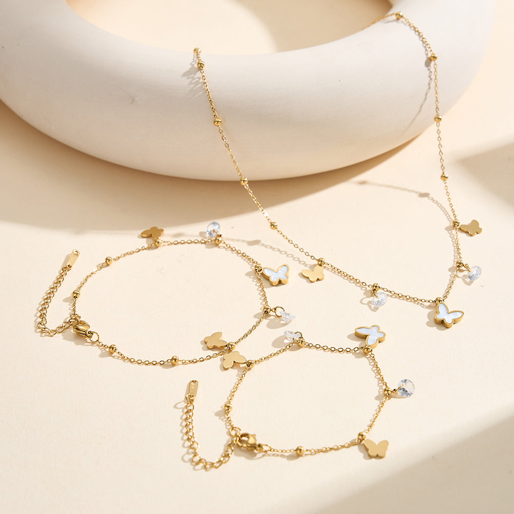 Aura Celestial // Multi-Charm Mother of Pearl & CZ Butterfly Bracelet