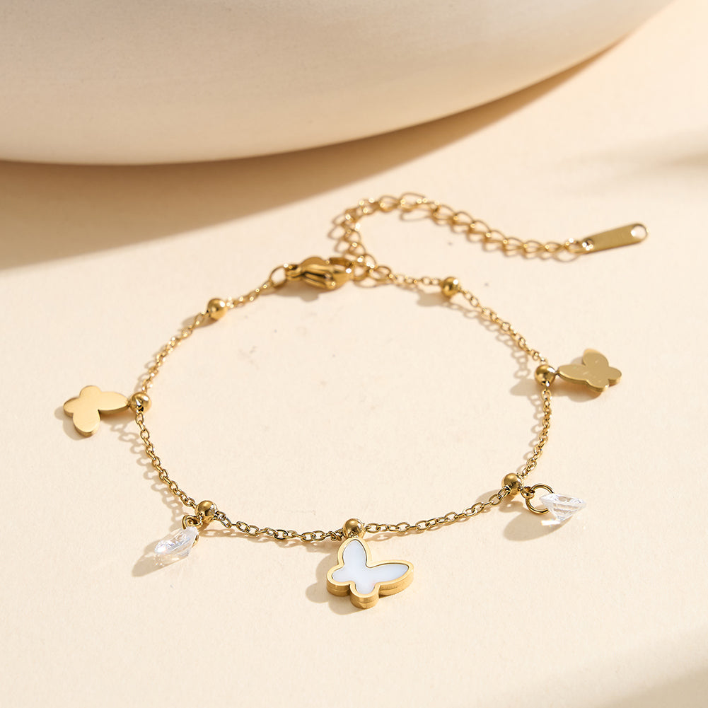 Aura Celestial // Multi-Charm Mother of Pearl & CZ Butterfly Bracelet