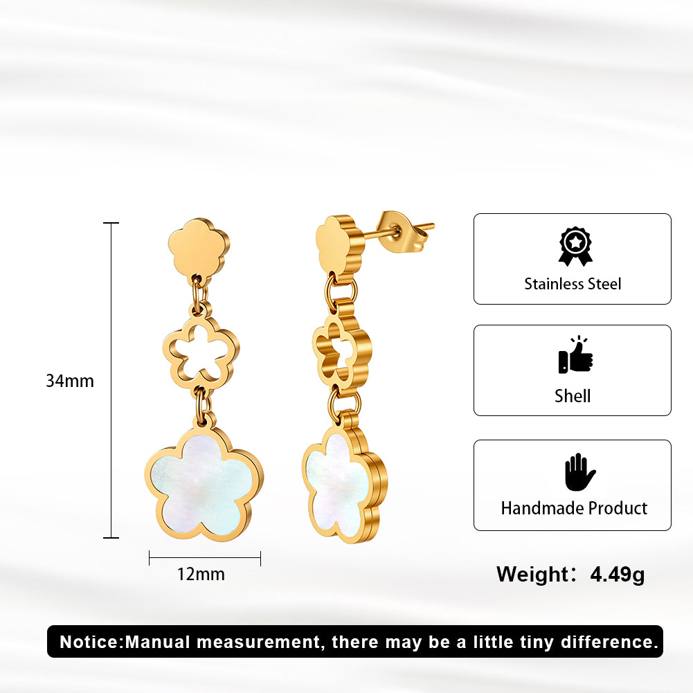 Elegant Triple-Layer Cascading Shell Flower Drop Earrings