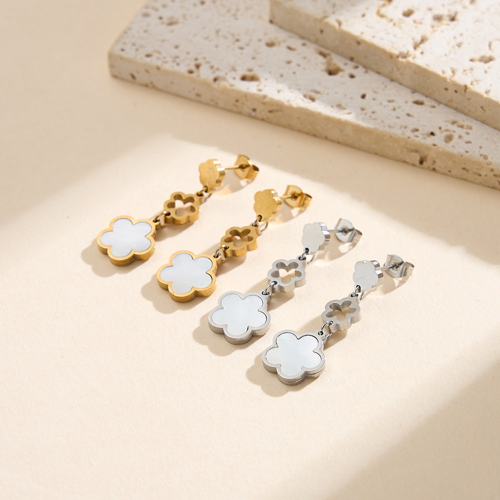 Elegant Triple-Layer Cascading Shell Flower Drop Earrings