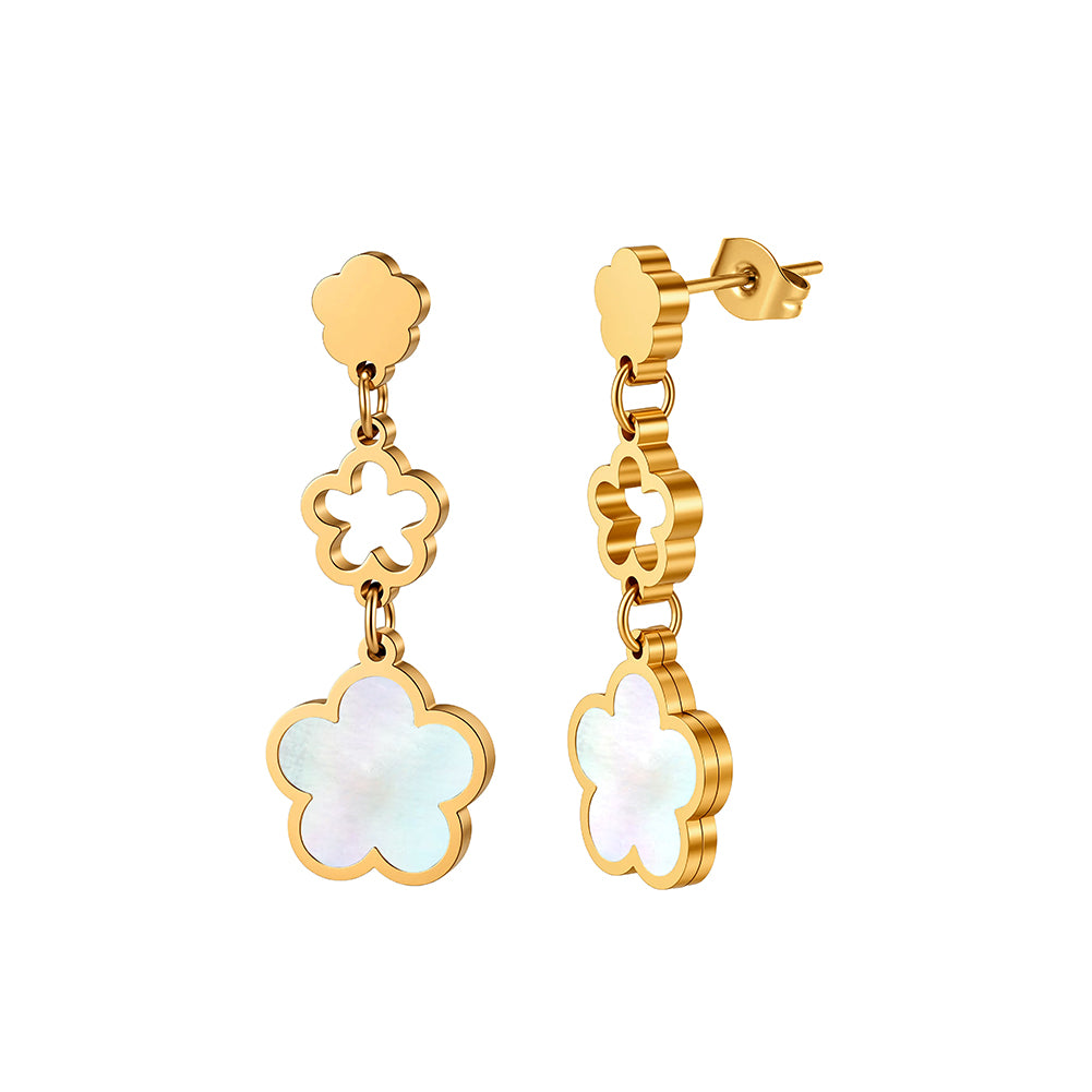 Elegant Triple-Layer Cascading Shell Flower Drop Earrings