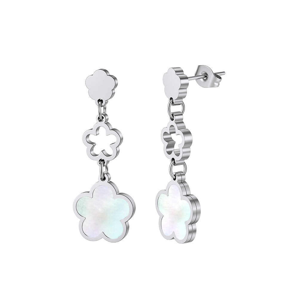 Elegant Triple-Layer Cascading Shell Flower Drop Earrings