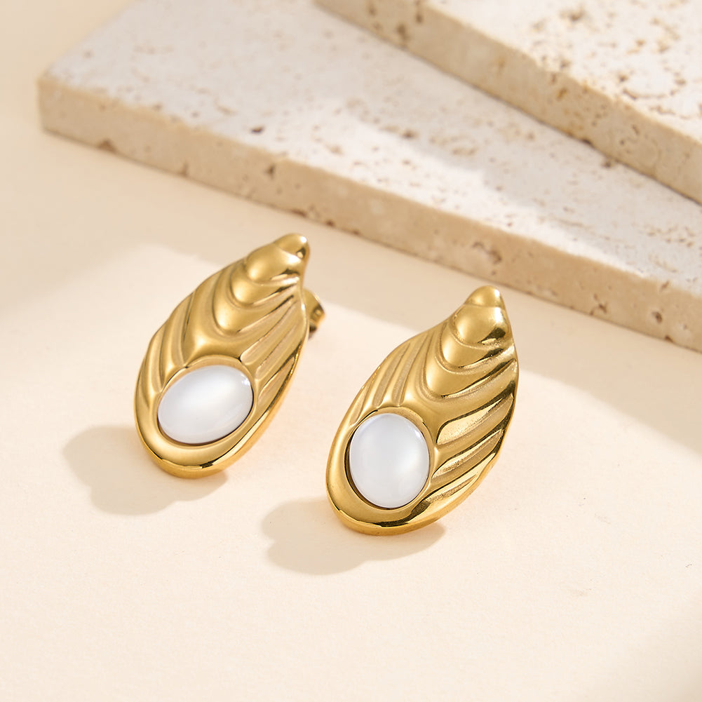 Velvet Oracle // Sculptural Molten Ripple & Cat's Eye Stud Earrings