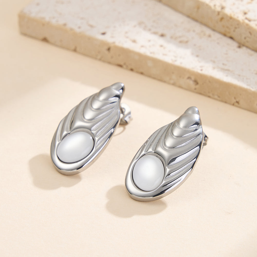 Velvet Oracle // Sculptural Molten Ripple & Cat's Eye Stud Earrings
