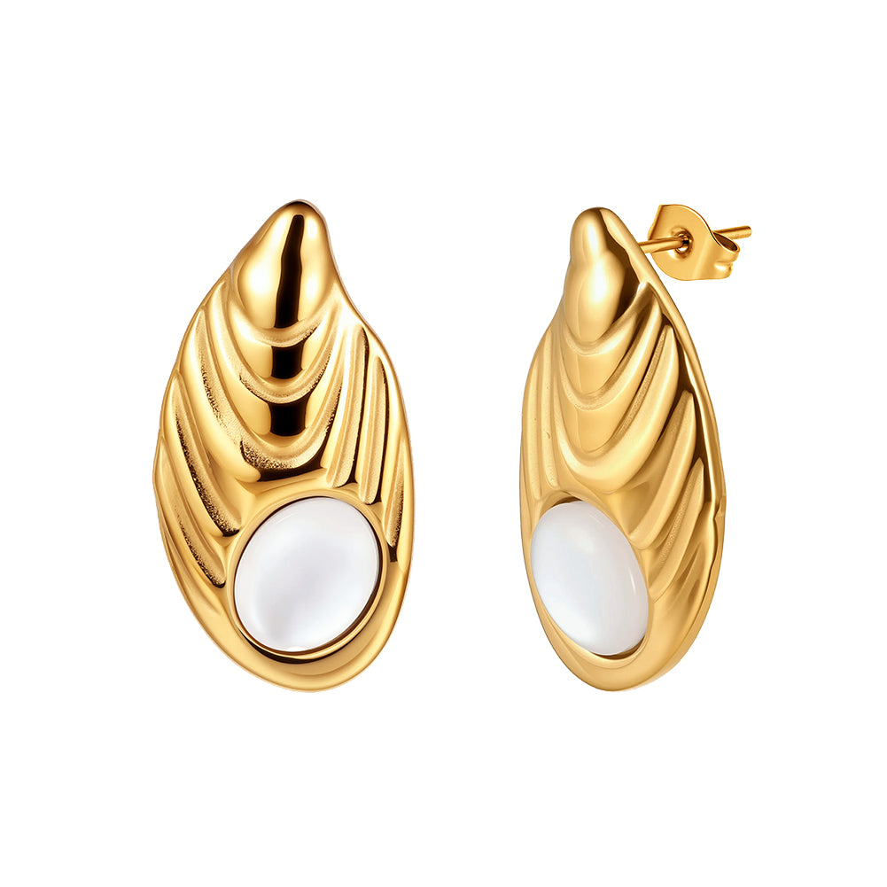 Velvet Oracle // Sculptural Molten Ripple & Cat's Eye Stud Earrings