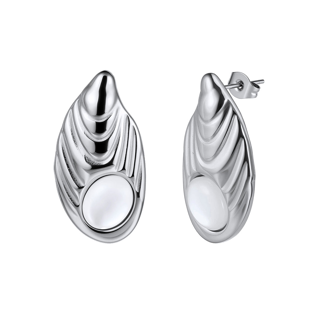 Velvet Oracle // Sculptural Molten Ripple & Cat's Eye Stud Earrings