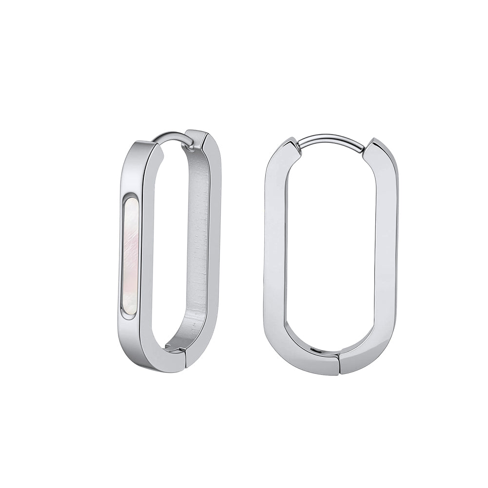 Velvet Meridian // Geometric Rectangular Shell Inlay Hoop Earrings