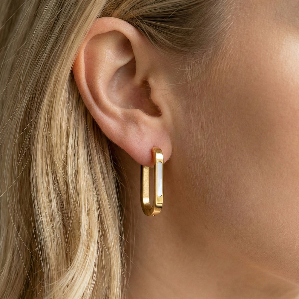 Velvet Meridian // Geometric Rectangular Shell Inlay Hoop Earrings