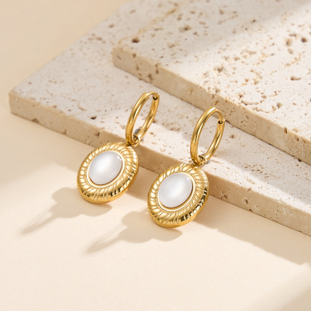 Velvet Oracle // Vintage Sunburst Ray & Cat's Eye Oval Drop Earrings