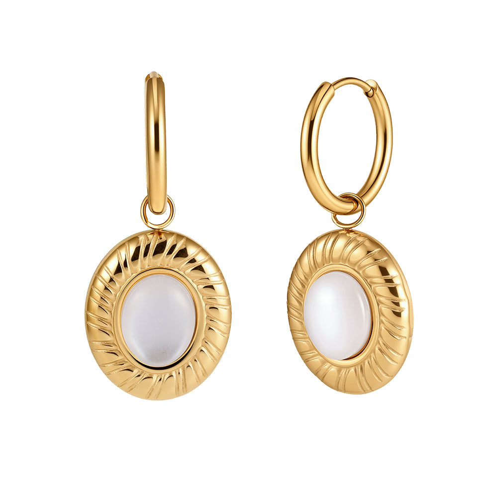 Velvet Oracle // Vintage Sunburst Ray & Cat's Eye Oval Drop Earrings