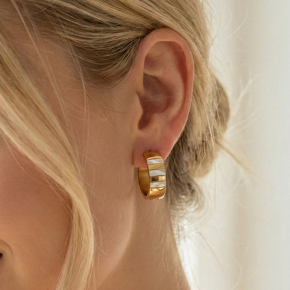Velvet Meridian // Chunky Segmented Shell Inlay Hoop Earrings