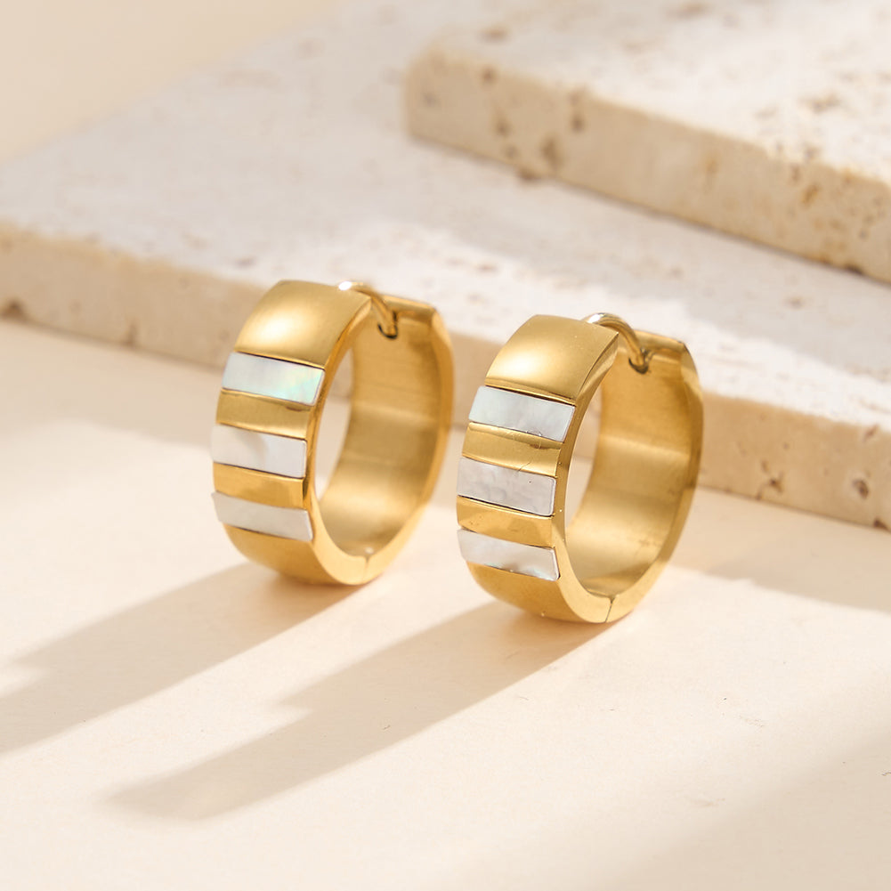 Velvet Meridian // Chunky Segmented Shell Inlay Hoop Earrings