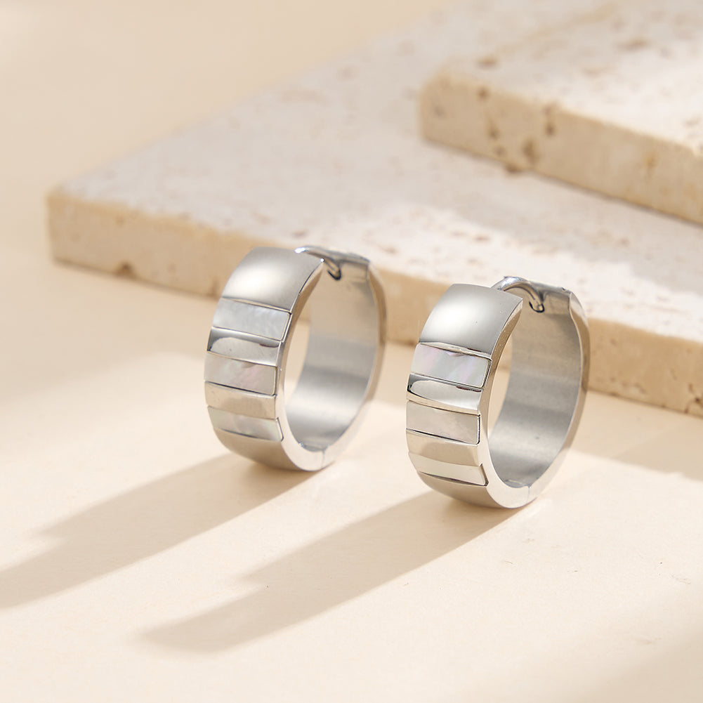 Velvet Meridian // Chunky Segmented Shell Inlay Hoop Earrings