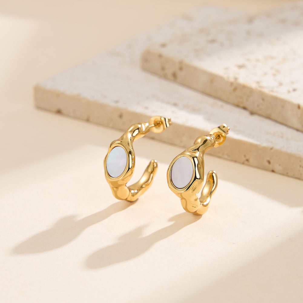 Velvet Oracle // Sculptural Molten Lava & Shell Inlay Half-Hoop Earrings