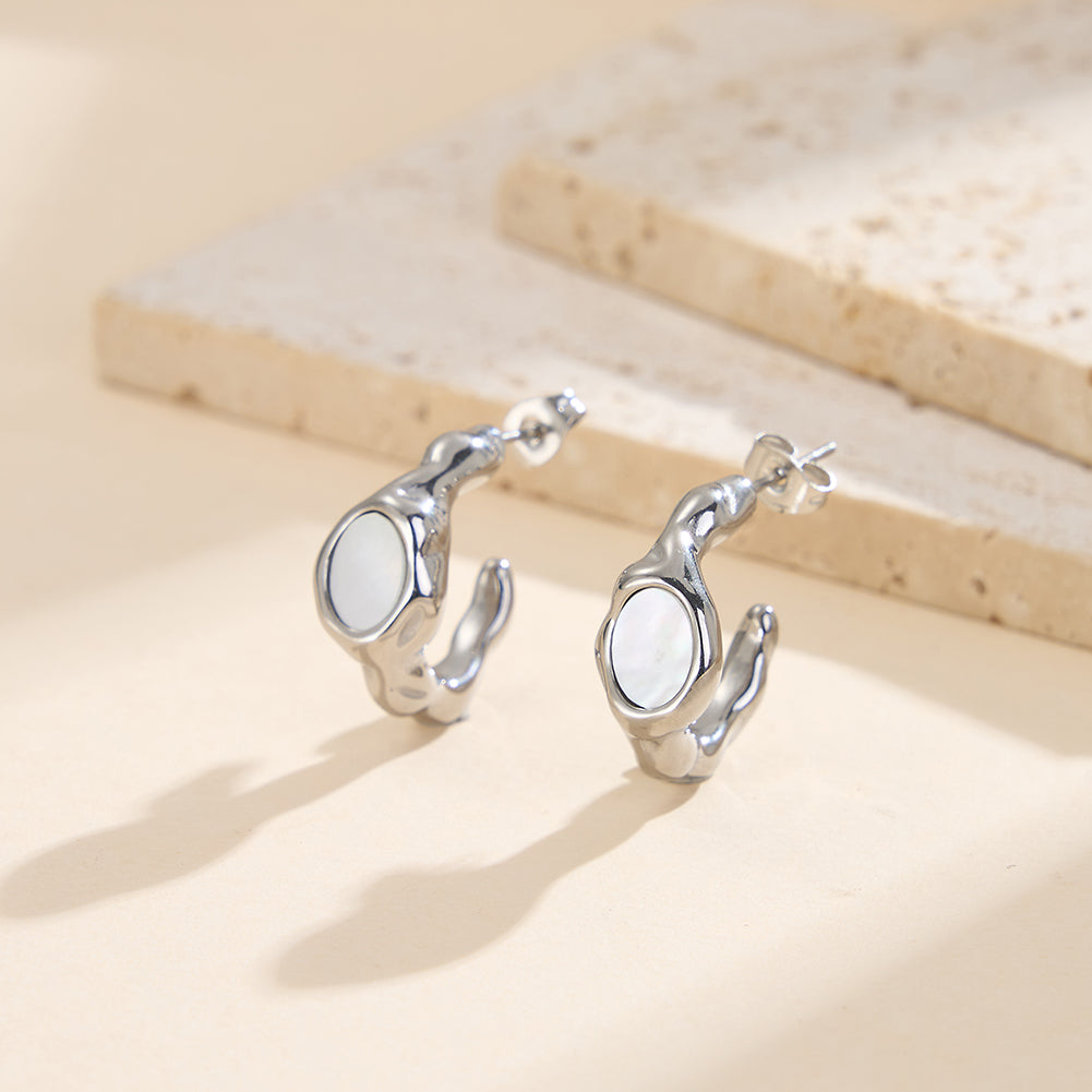 Velvet Oracle // Sculptural Molten Lava & Shell Inlay Half-Hoop Earrings