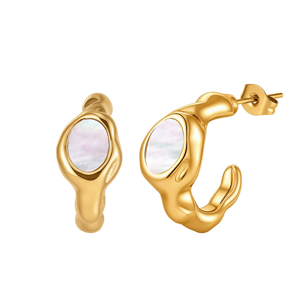 Velvet Oracle // Sculptural Molten Lava & Shell Inlay Half-Hoop Earrings