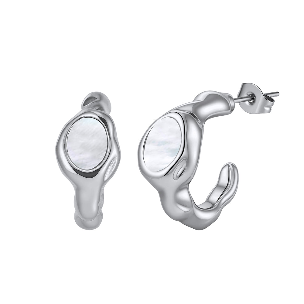 Velvet Oracle // Sculptural Molten Lava & Shell Inlay Half-Hoop Earrings