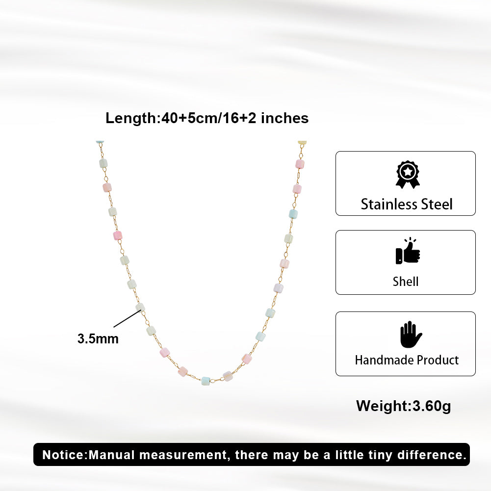 Dainty Pastel Macaron Square Shell Bead Chain Necklace