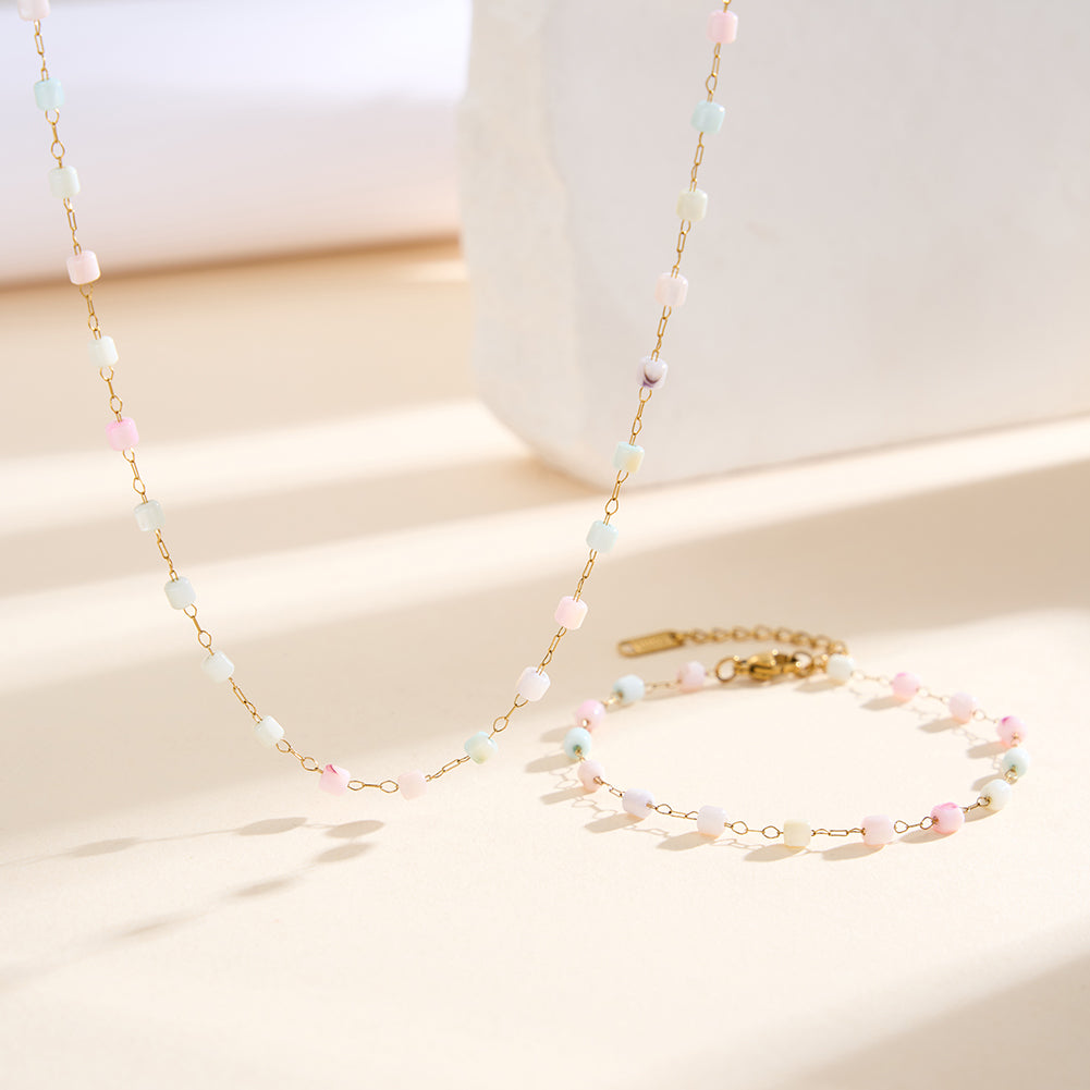 Dainty Pastel Macaron Square Shell Bead Chain Necklace