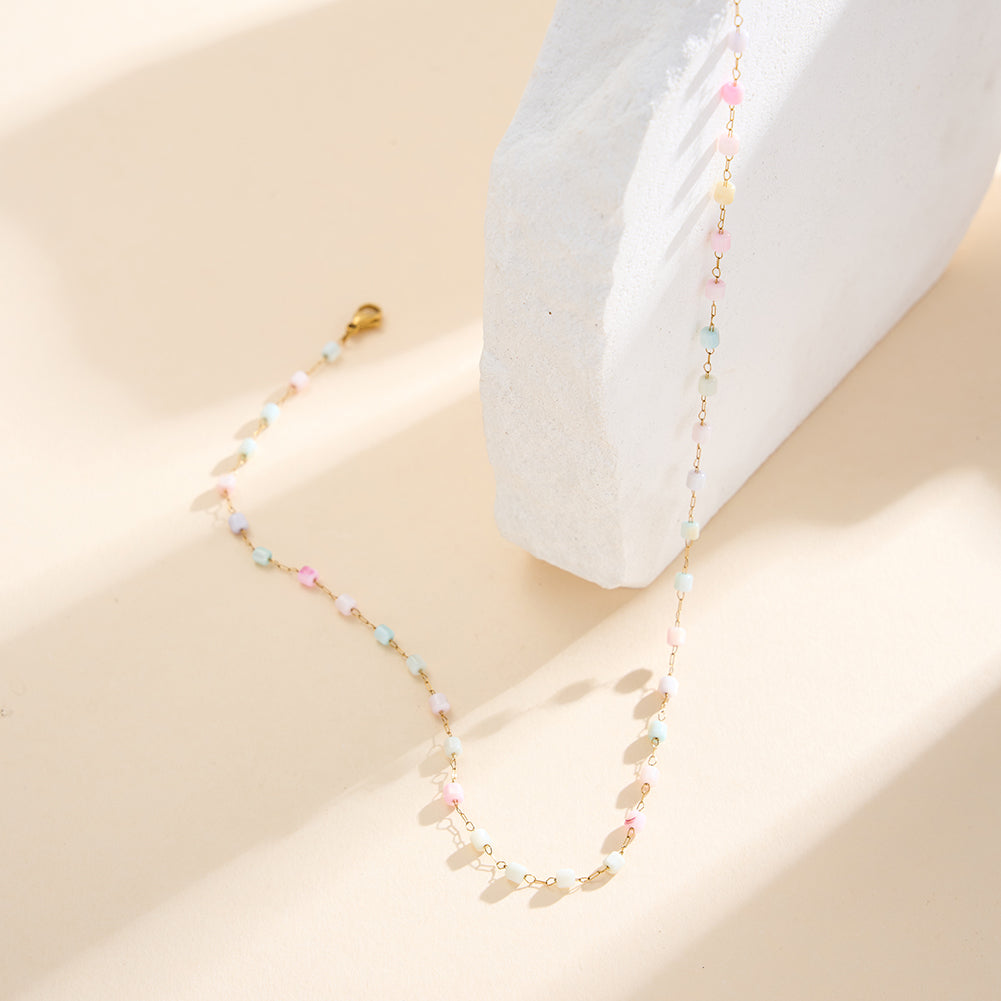 Dainty Pastel Macaron Square Shell Bead Chain Necklace