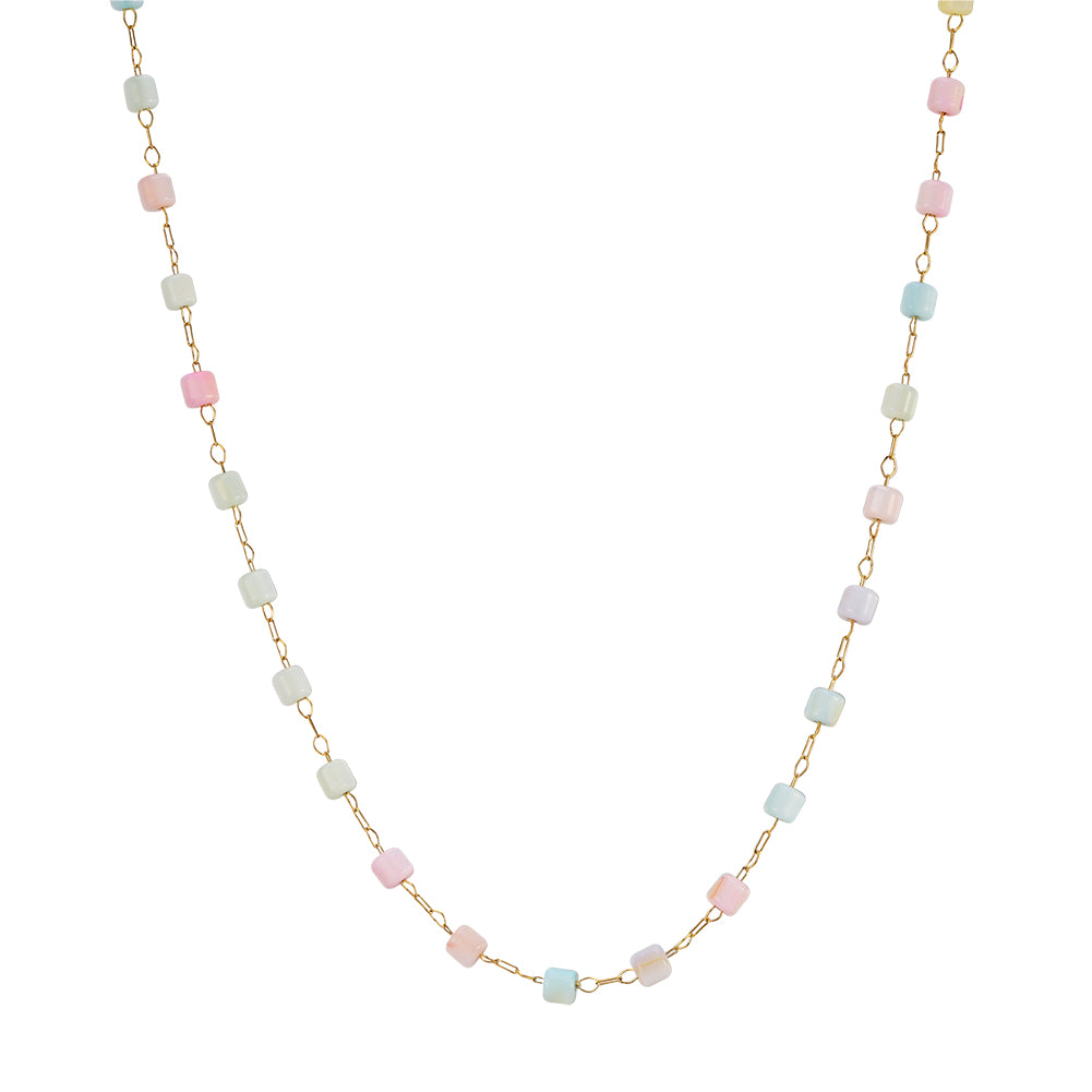 Dainty Pastel Macaron Square Shell Bead Chain Necklace