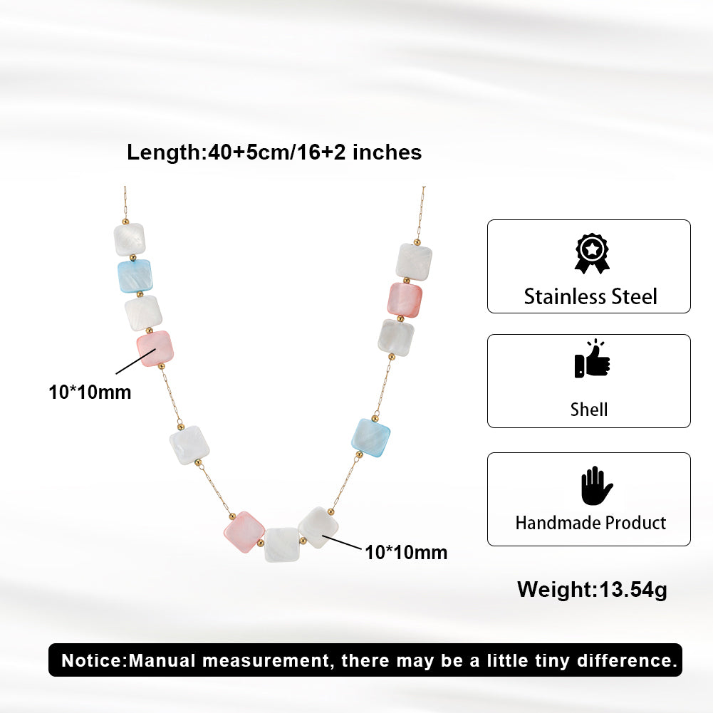 Bold Pastel Macaron Square Shell Statement Necklace