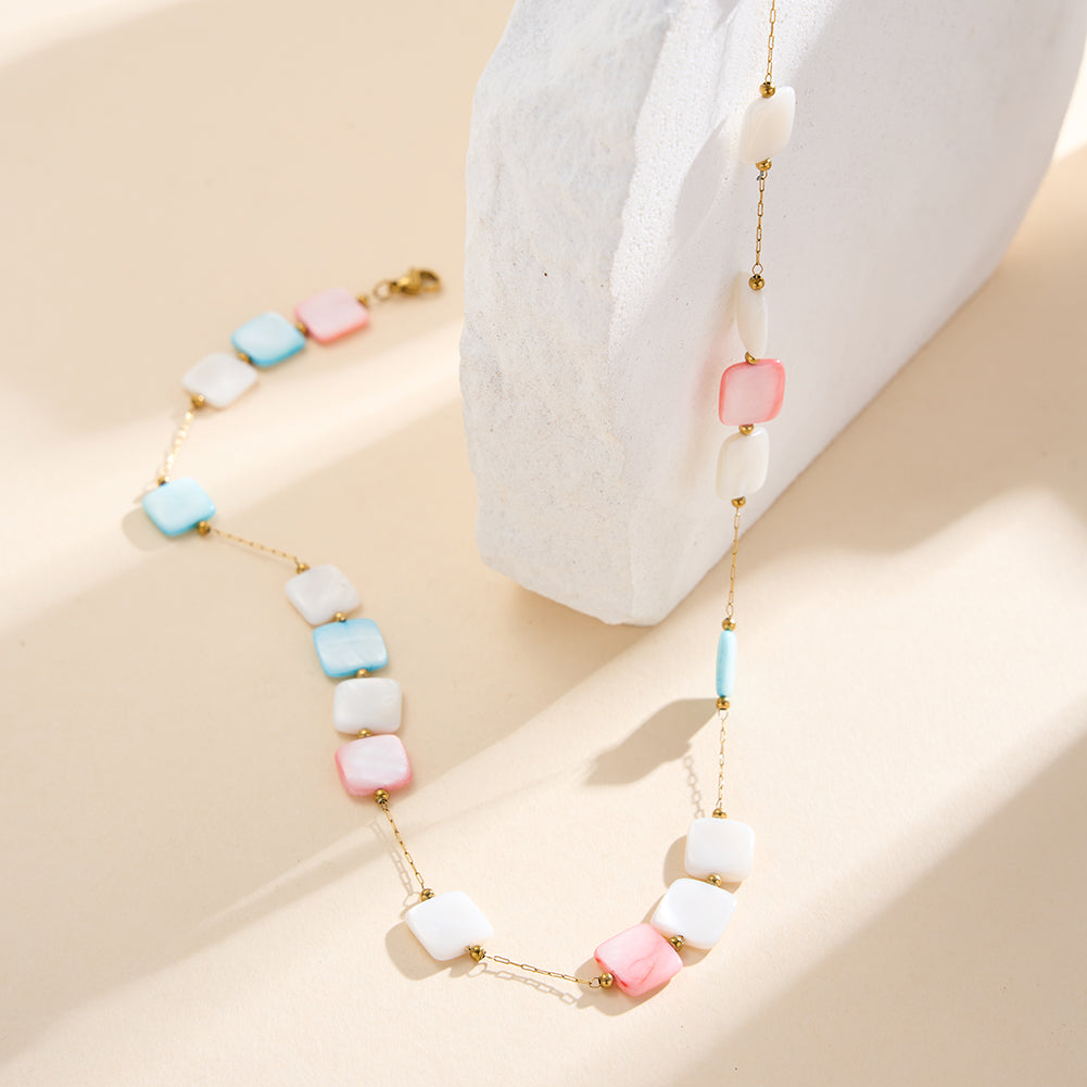 Bold Pastel Macaron Square Shell Statement Necklace