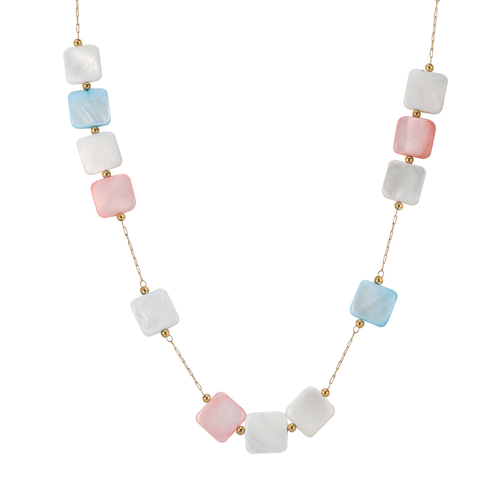 Bold Pastel Macaron Square Shell Statement Necklace