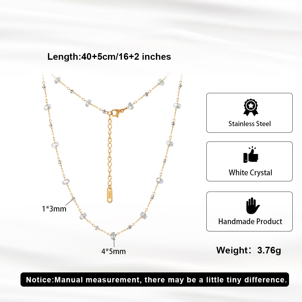 Dainty Faceted White Crystal & Mini Bead Station Chain Necklace