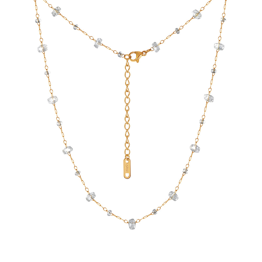 Dainty Faceted White Crystal & Mini Bead Station Chain Necklace