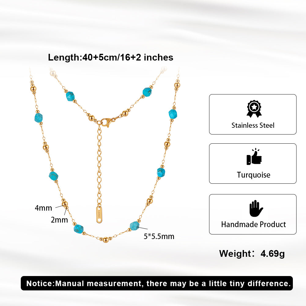 Dainty Faceted Turquoise & Mini Gold Bead Station Chain Necklace
