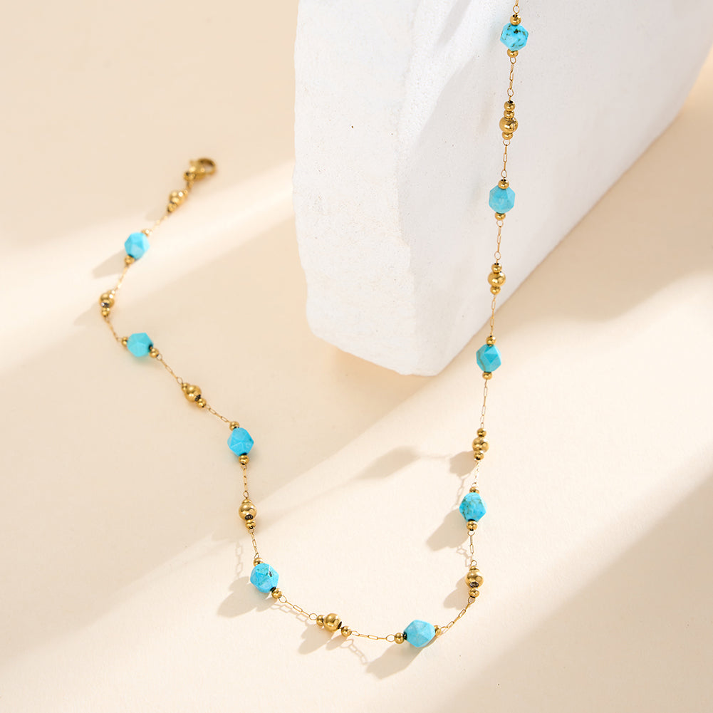 Dainty Faceted Turquoise & Mini Gold Bead Station Chain Necklace