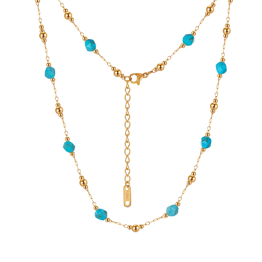 Dainty Faceted Turquoise & Mini Gold Bead Station Chain Necklace