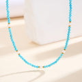 Dainty Faceted Turquoise & Shell Pearl Mixed Station Chain Necklace