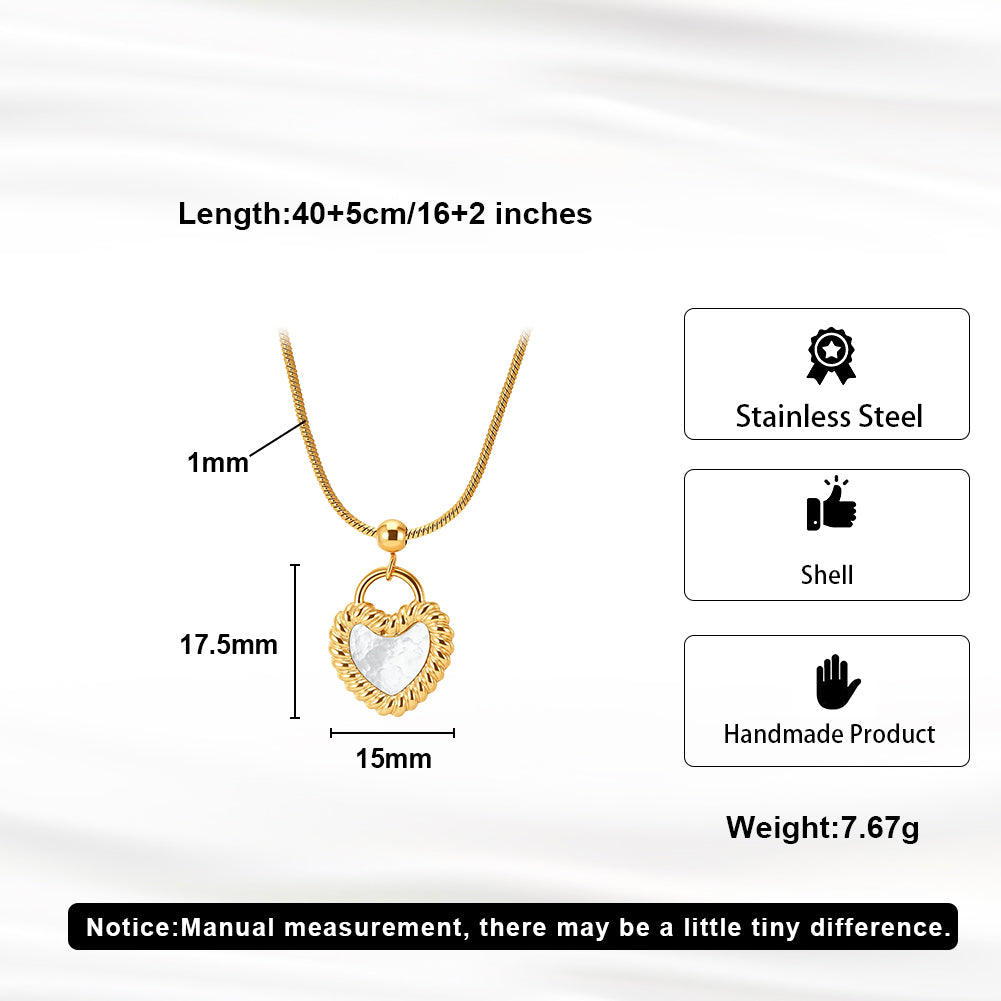 Elegant French Vintage Engraved Heart Shell Pendant Necklace