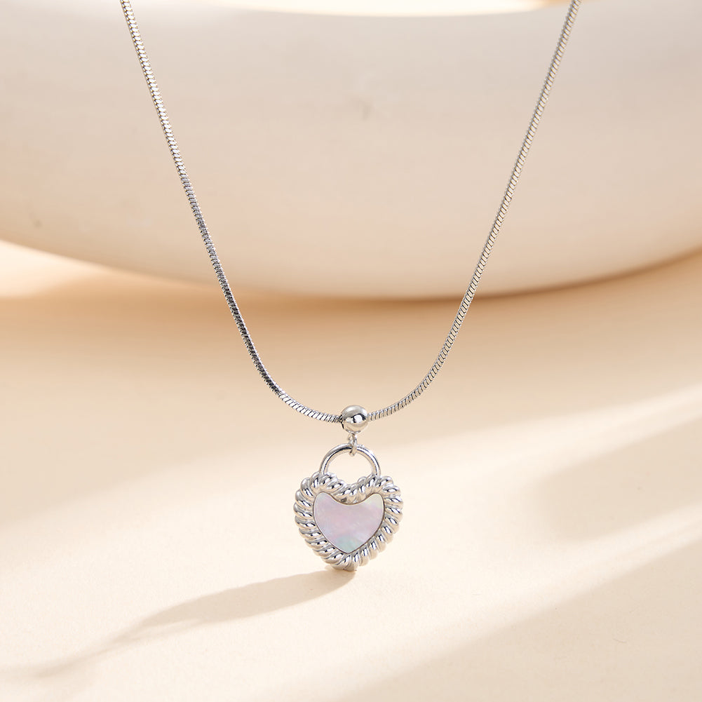Elegant French Vintage Engraved Heart Shell Pendant Necklace